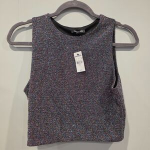 NWT Cropped Black Sparkly Tank. Medium. Glam Punk Rock Indie Goth Whimsy Witchy